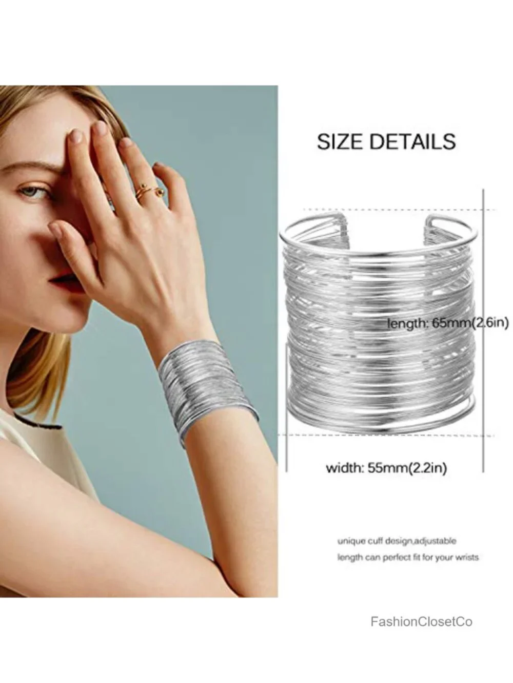 4 Piece Cuff Bangle Bracelet Set Open Wire Wrist Bracelets Adjustable Wrap